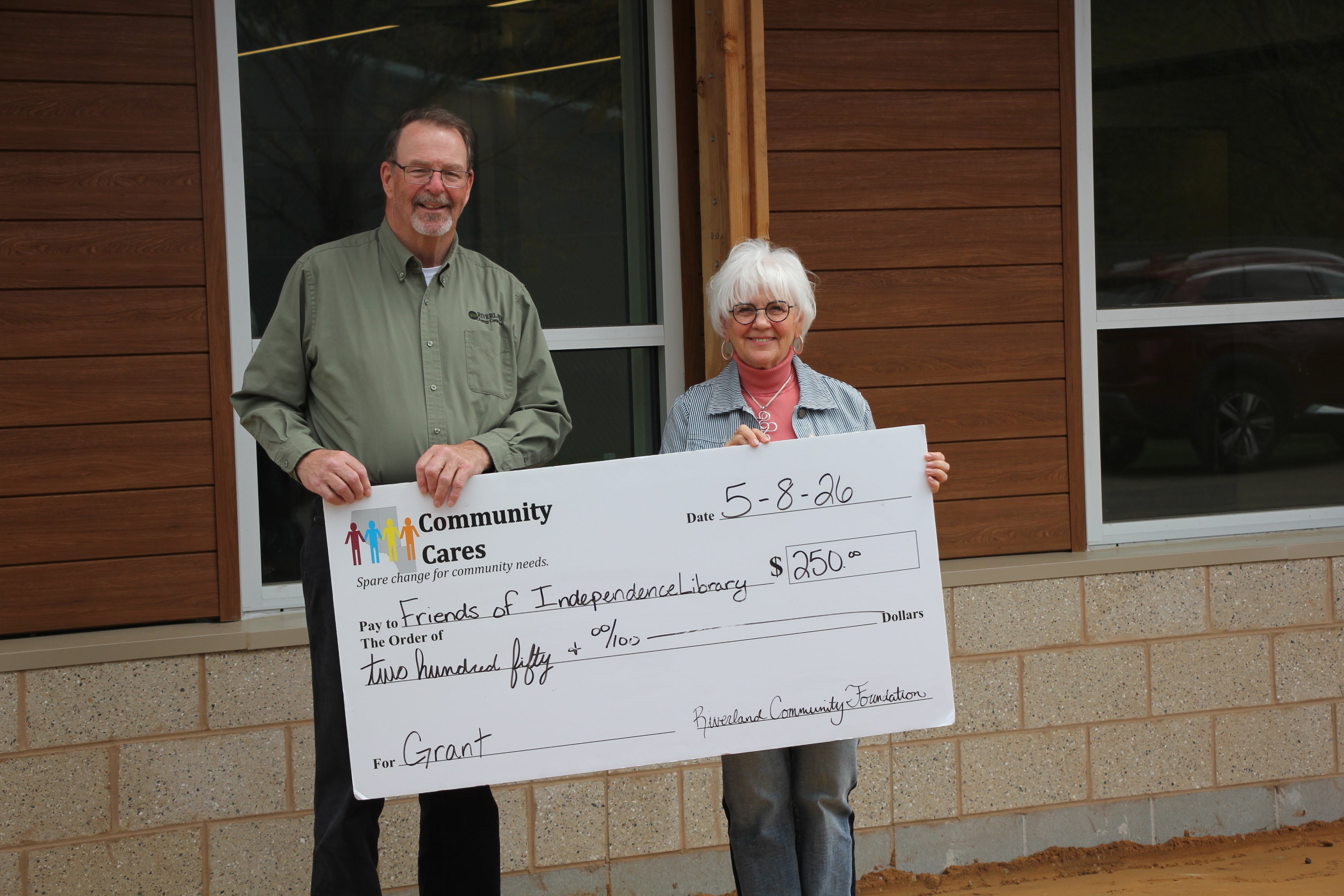 Check Presentation with Director Dennis Frame and the Friends of Independence Library. 